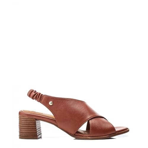 Image of Moda in Pelle Women's Prinia Tan Leather Block Heeled Sandals 5