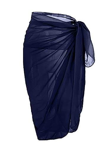 Image of Beach Sarongs Wrap for Women - Long Beachwear Sarong Bikini Beach Cover Up Chiffon Swimsuit Wrap Skirts Ladies Summer Sexy Swim Sarong for Holiday Navy Blue
