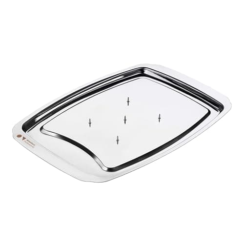 Image of Wrenbury Pro Meat Carving Tray Board - Stainless Steel Carving Dish with Spikes - Spiked Cutting Platter - 38cm - Perfect for Turkey Serving