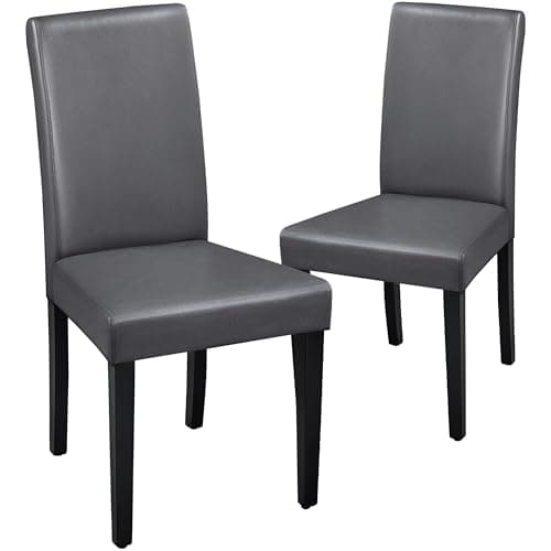 Image of Yaheetech Modern Dining Room Chairs Set of 2 Faux Leather High Back Padded Kitchen Chairs W/Adjustable Solid Wooden Legs for Home and Restaurants, Grey