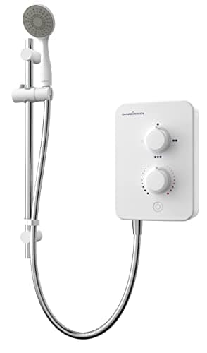 Image of Gainsborough Slim Mono 8.5kW Electric Shower White Single 1 Spray Mode Head Adjustable Handset with Hose Rub Clean Nozzles Bathroom IPX4