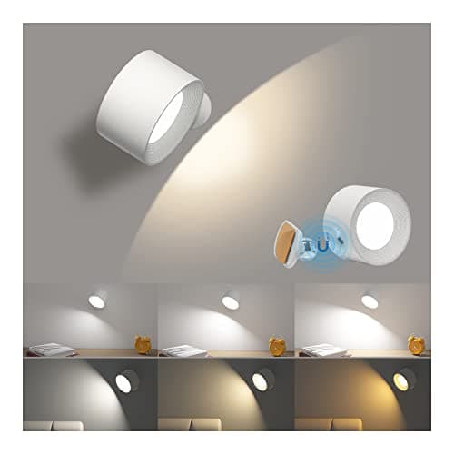 Image of Coollamp LED Wall Light, Wall Lamp with 3 Color Modes 3 Brightness Levels 360°Rotate Magnetic Ball Touch Control, Indoor Wall Lights Battery Wall Light for Bedroom Reading Living Room-1Pack