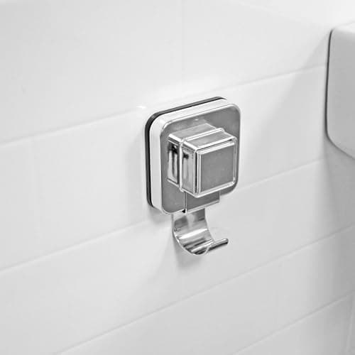 Image of Showerdrape Pushloc Chrome Steel Suction Wall Mounted Robe Hook and Mounting Square