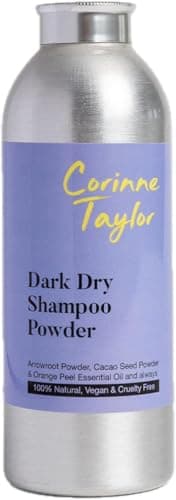 Image of Corinne Taylor | Organic Dark Dry Shampoo Powder | Chocolate Scent | Orange, Arrowroot & Cacao Seed Powder | Volumising | Brunette & Dark Hair | Talc Free and Aerosol Free | 100% Natural | Vegan | 85g