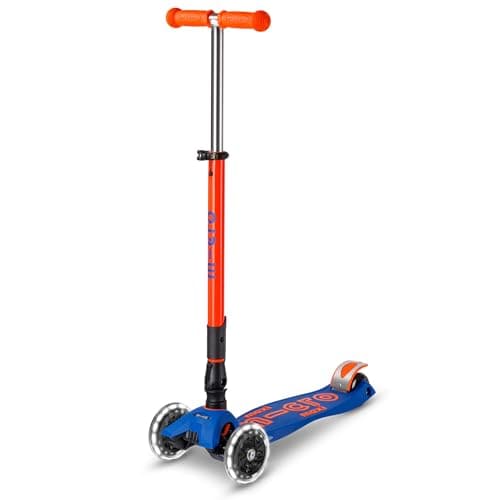 Image of Micro Scooters | Maxi Micro Deluxe Foldable Children's Scooter | Big Wheels | Handlebar Adjustable | 5-12yrs | Boys & Girls | Navy/Orange