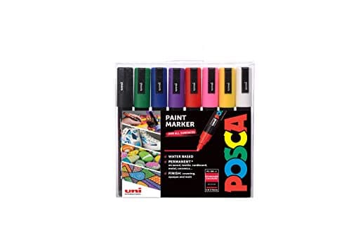 Image of POSCA PC-5M Medium Tip Acrylic Paint Marker Pens, 8 Assorted Colours, For All Surfaces (Pack of 8 Pens)