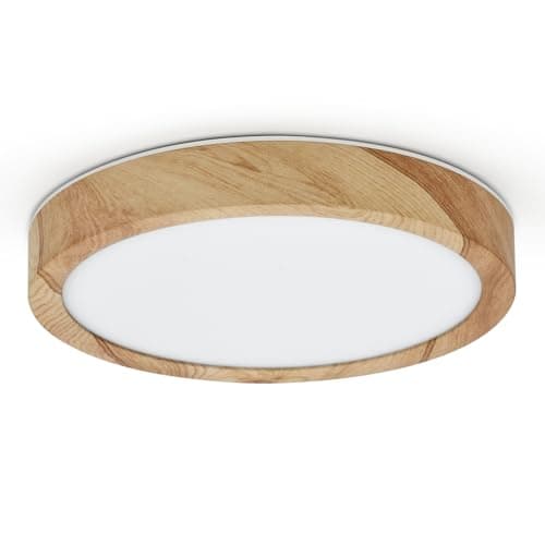 Image of LVL LED Ceiling Light, 12W Wood Grain Flat Small Round Nordic Flush Ceiling Light for Bedroom Living Room Kitchen Bathroom Lights (12W)
