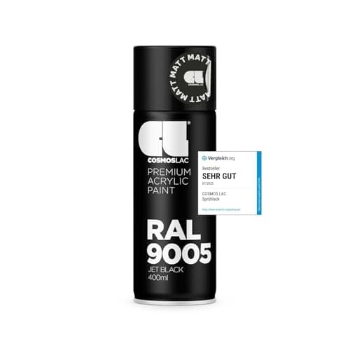 Image of Cosmos LAC Acrylic Paint Spray Can in Many RAL Colours, 400 ml Spray Can Perfect for DIY, Upcycling and Other Painting Work RAL 9005 MATTE BLACK N304