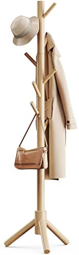 Image of Pipishell Coat Rack Sturdy Wooden Coat Rack Stand, Adjustable Coat Tree, Free Standing Tree Hanger with 4 Sections & 8 Hooks, for Home/Bedroom/Office/Hallway/Entryway