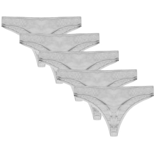 Image of Style It Up 5 Pairs Ladies Womens Thong Briefs Underwear 100% Cotton Comfortable (Grey, S)