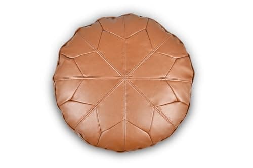 Image of Littens Tan Soft Faux Leather Round Moroccan Star Bean Bag Footstool Pouffe, Living Room Decorative Seat, Patchwork (50cm x 30cm)