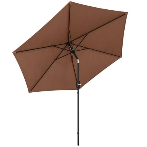 Image of Outsunny 2.6 m Garden Parasol Umbrella with Aluminium Pole, Outdoor Table Market Patio Umbrella Sun Shade with Tilt and Crank, Vent, Coffee