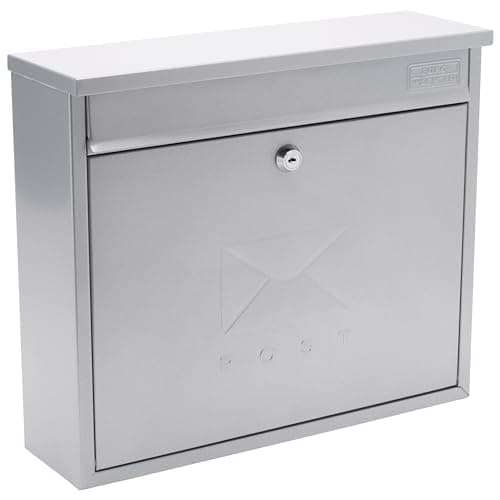 Image of Burg-Wachter MB02 Silver Elegance Wall Mounted Galvanised Steel Lockable Weatherproof Post Box - 36x31x10cm