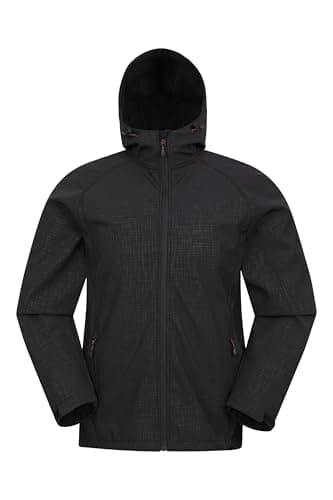 Image of Mountain Warehouse Exodus Mens Printed Softshell Jacket - Windproof Shell, Water Resistant Rain Coat, Bonded Fabric, Adjustable Fit - Spring Summer, Travelling Charcoal (Printed) S
