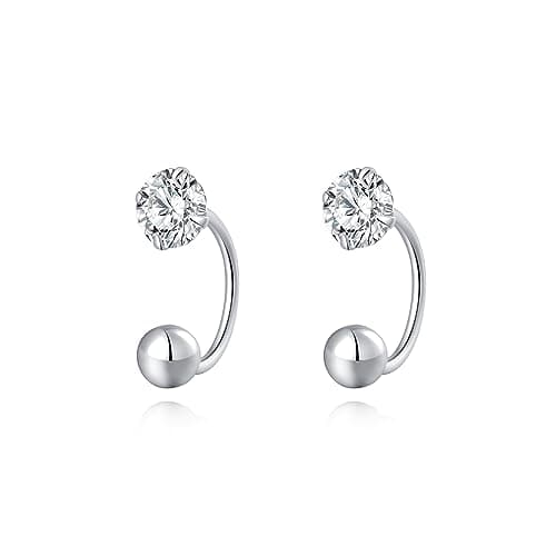 Image of SLUYNZ Sterling Silver CZ Half Hoop Earrings for Women CZ Open Hoop Earrings Huggie Cartilage Helix Piercing Ball Screw Backs (A-Silber)