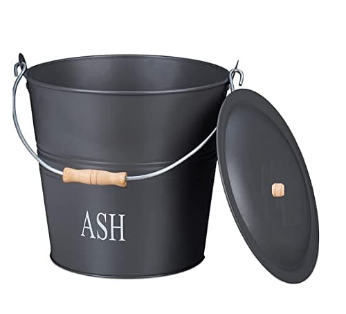 Image of Optimal Products Fireside Black Iron Coal Bucket Coal Hod Shuttle Log Fireplace Wood Ash Storage UK (Ash Bucket with Lid)
