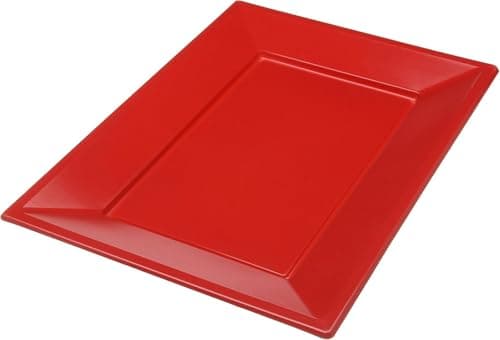 Image of Amscan 997424 - Apple Red Rectangular Plastic Serving Platters - 3 Pack, 23*32 centimeters