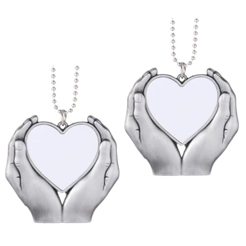 Image of LIFKOME 2pcs Silver Metal Heart Shaped Keychains with Hands Holding Heart Pendant, Lightweight Decorative Effect Accessories for Car and Bag Use, Creative and Design
