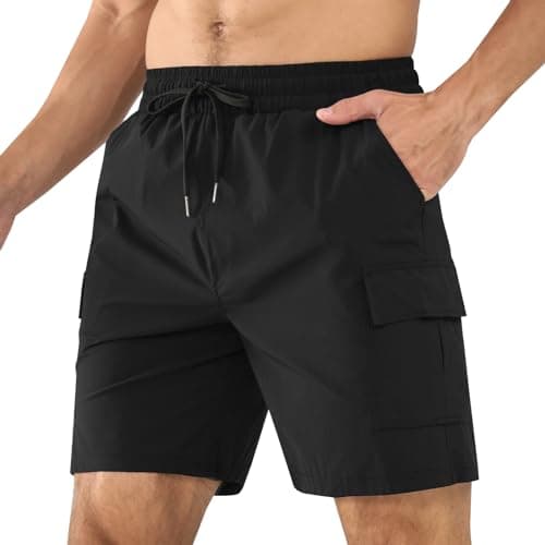 Image of Superora Men's Black Cargo Shorts, Quick Dry, Breathable, Hiking, Size L