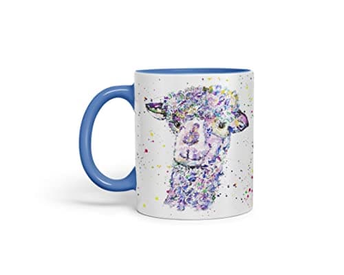 Image of Vixar Llama lama Wildlife Farm Animals Watercolour Art Coloured Mug Cup Gift Birthday Work Office Tea Coffee (C Blue)