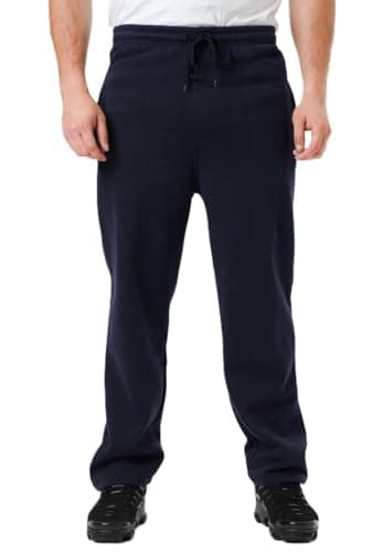 Image of LABEL APPAREL Mens Open Hem Joggers Fleece Trousers 290 GSM Sweatpants Winter Bottoms Lined Casual Track Pant Warm Jogging Zip Side Pockets Plus Size S-8XL (XXL, Navy)