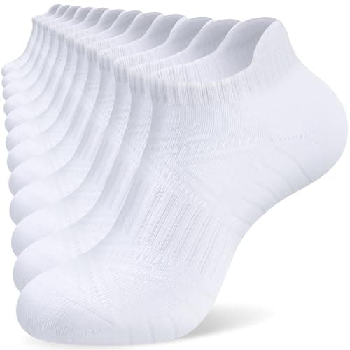 Image of SockWaddles Trainer Socks for Men Women, Anti-Blister Cushioned Ankle Running, Breathable Cotton Sports, 6 Pairs White 6-8
