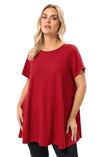 Image of Yours Curve Ribbed Short Sleeve Swing Top - Women's - Plus Size Curve Red