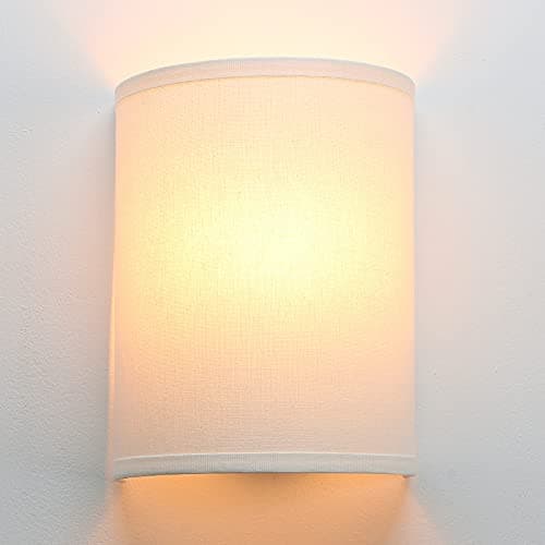 Image of JIMUBEAM Industrial Sconce Wall Light White Fabric Decor, Vintage Night Light Wall Lamp Fixture with Fabric Shade for Bedroom Living Room Hallway Corridor