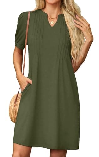 Image of GRECERELLE Womens Dresses Summer Casual Short Sleeve V Neck Shift Dress for Women Ladies T Shirt Dress with Pockets (Army Green, XXL)