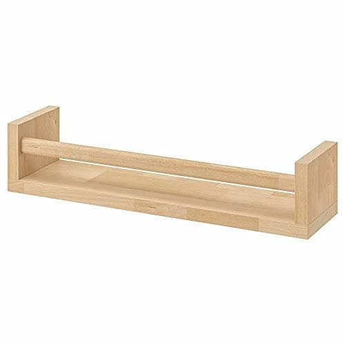 Image of Optimal Products Spice Jar Rack Natural Wood Wooden Wall Mounted Shelves Racks Multi Use Books Shelf Kids Storage Stand Kitchen Bathroom Unit (Natural (60 x 10 x 9 cm), 1)