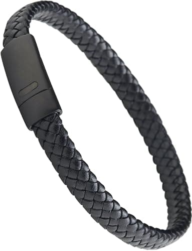 Image of Forge & Foundry Men's Genuine Interwoven Leather Braided Bracelet with Matte Black Stainless Steel Clasp | “Hanover” (Plain Black, Large)