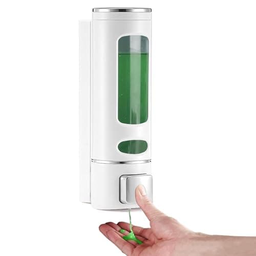 Image of GKSCXEXE 400ML Wall Mounted Soap Dispenser Bathroom, Shampoo and Conditioner Shower Gel Dispenser Kitchen Dish Soap Bottle Wall Hand Wash Container for Home, Hotel, Restaurant (White)