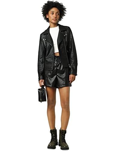 Image of ONLY Women's Onlgemma Faux Leather Biker Otw Noos Jacket, Black, 42 UK