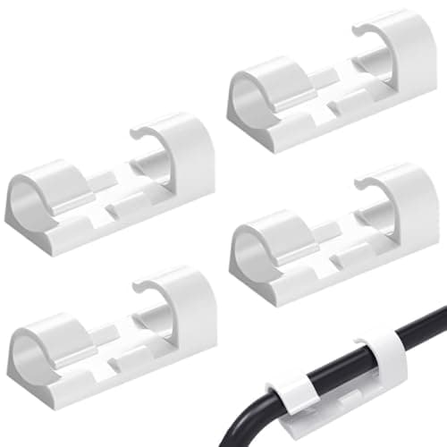 Image of HZXINYI 40 PCS Cable Clips - Self Adhesive Cable Management Clips Cable Wire Holder Plastic Organizer Cord Clips for Home Office Car Desktop PC TV Computer Cable Management (White)