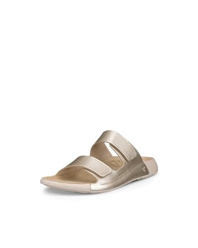 Image of ECCO Women's Cozmo Two Band Slide Sandal, Pure White Gold Metallic, 3.5/4 UK