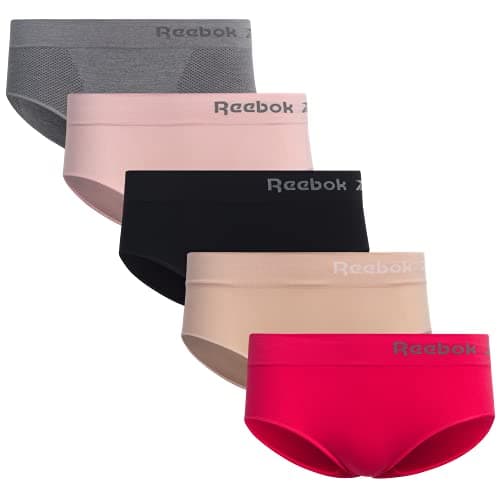 Image of Reebok Women's Underwear - Seamless Hipster Briefs (5 Pack), Size Large, Grey/Pink/Dusty Pink/Black