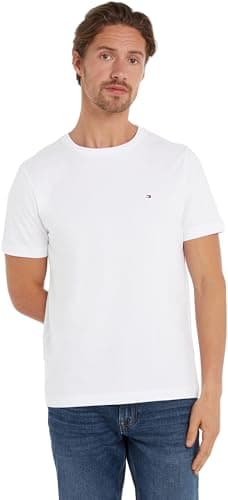 Image of Tommy Hilfiger Men’s Short Sleeve Round Neck Essential Regular Fit T-Shirt, White (White), L