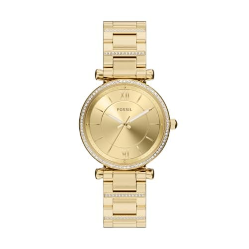 Image of Fossil Carlie Watch for Women, Gold Tone Quartz Three Hand Movement with Stainless Steel Strap,Grace Gold