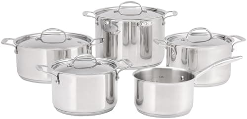 Image of Stellar Profile 5-Piece Cookware Set – 16cm Saucepan (No Lid), 18cm, 24cm & 20cm Casseroles, 24cm Stockpot – Induction Ready, 18/10 Stainless Steel, High Conductivity Base, Oven & Dishwasher Safe