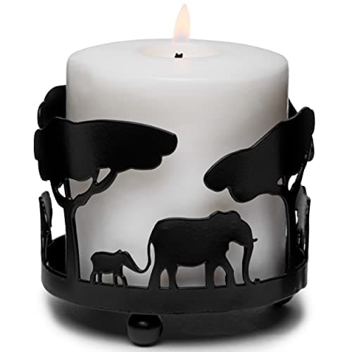 Image of JJ PRIME - Elephant Candle Holder for Room Decor | Safari Animal Candle Holders For Living Room | Black Candle Holders - Pillar Candle Stand Home Decor Accessories Living Room (Elephant Design)
