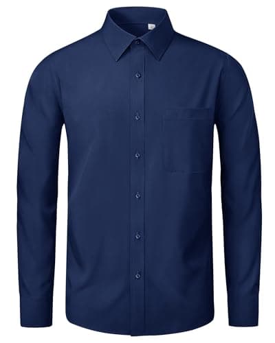Image of J.VER Mens Dress Shirts Long Sleeve 4-Way Stretch Regular Fit Non Iron Business Casual Work Office Wedding Button Down Shirt with Pocket Navy Blue L