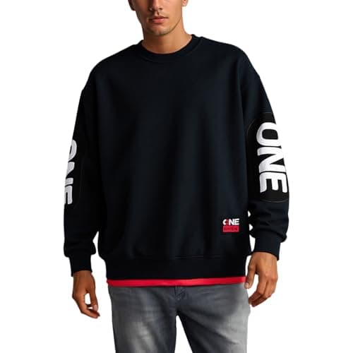 Image of Generisch Men's Spring Loose Casual Style Long Sleeve Colour Block Crew Neck Sweatshirt, black, 5XL