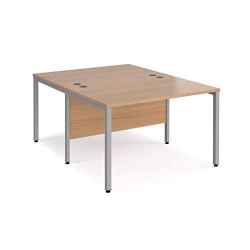 Image of Mr Office Maestro 25 back to back straight desks 1600mm deep - silver bench leg frame, 1200, Beech