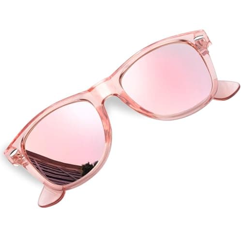 Image of KANASTAL Pink Sunglasses Womens Polarised Mirrored Mens Square Ladies Vintage Reflective Shopping Beach Vacation Coloured UV400 - Pink Frame