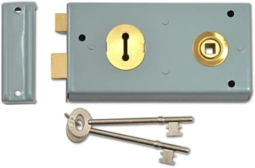 Image of Dale Hardware Double Handed Rim Sash Lock, Grey Finish, 145 x 75 mm, 2 Keys Included, Resists Against Corrosion and Weather Damage, Ideal for External Gates Or Doors.