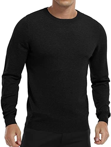 Image of MLANM Mens Jumper Crew Neck Vintage Slim Sweatshirt for Men Classic Tops Winter Warm Knitted Crew Neck Jumper Long Sleeve Soft Cozy Mock Neck Knitwear Pullover Sweater, M Black