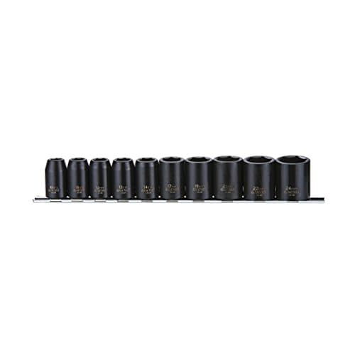 Image of Teng Tools 9121 10‑Piece 1/2" Drive Metric Impact Socket Set – Chrome Molybdenum Steel, 6‑Point ANSI Sockets on Clip Rail, Durable Automotive Set 10–24mm