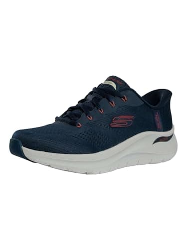 Image of Skechers Men's Arch Fit 2.0 Lestur Slip-On Sneakers, Navy Mesh/Synthetic/Red Trim, 9 UK