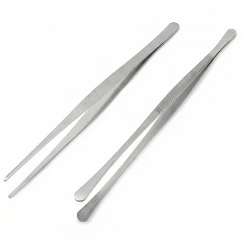 Image of QWORK® 2 Pcs Long Stainless Steel Tweezer Tongs, Round and Pointed, Suitable for A Variety of Scenarios, 30cm / 12-Inch