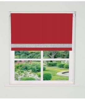 Image of Straight Diamante Edge Border Dimout Roller Blind (165cm Drop) 105cm Red